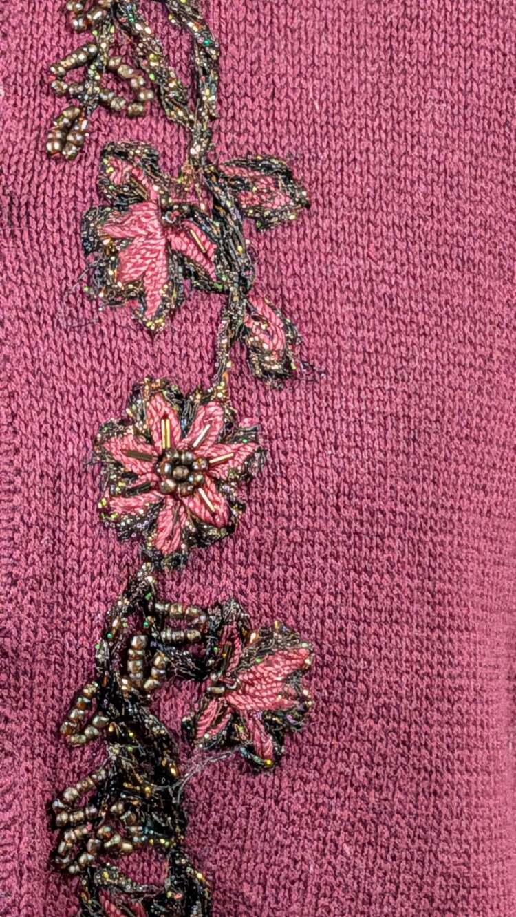 Tiara International Vintage 99 Beaded Embroidered Velvet Collar Cardigan Sweater - Picture 5 of 14
